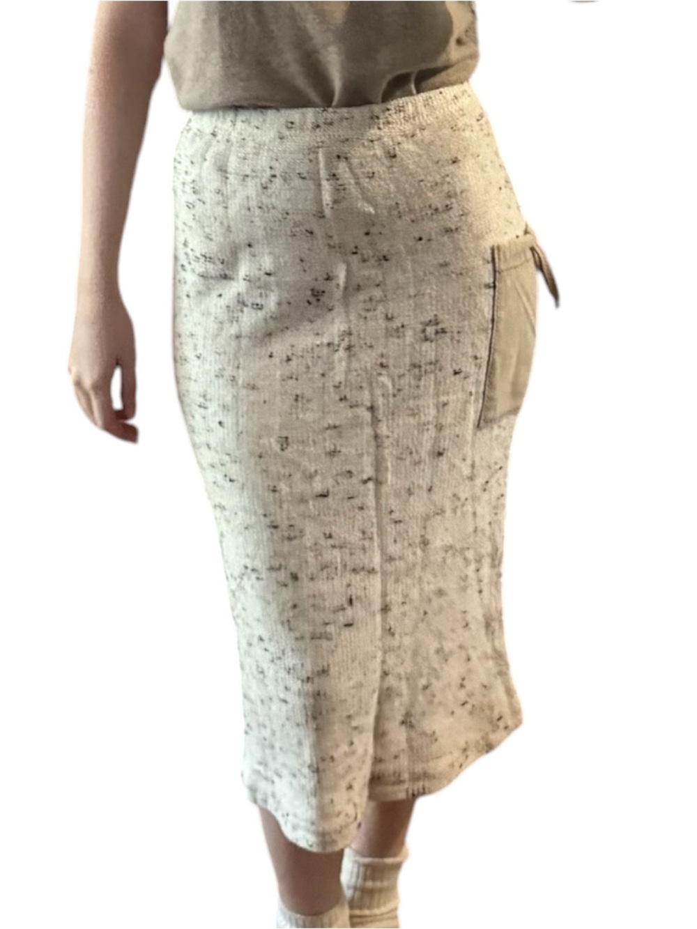 Cream Speckled Knit Pencil Skirt
